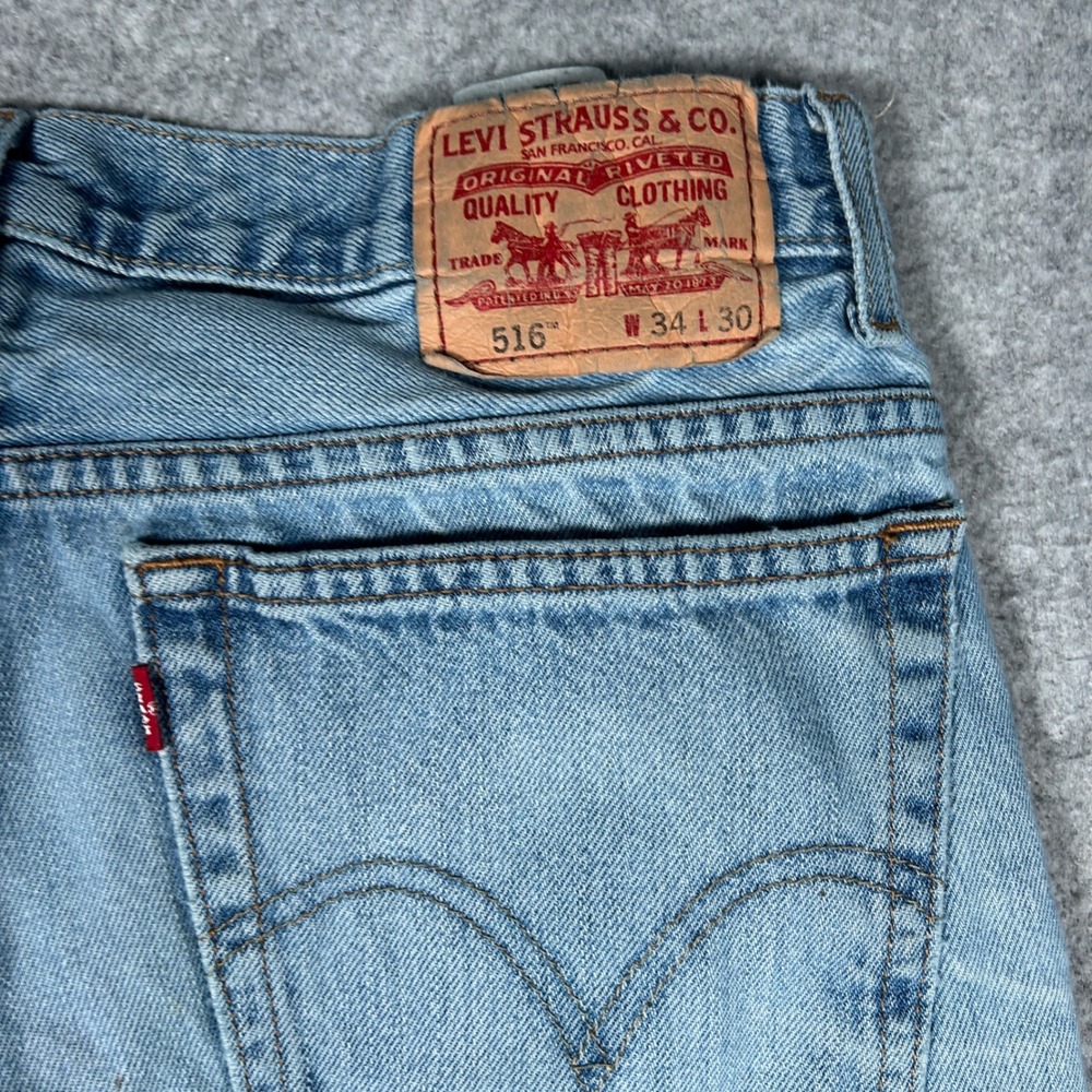 Levi's denim jeans mens 34x30 Light Blue 516 Slim Fit Casual Workwear - Picture 15 of 16